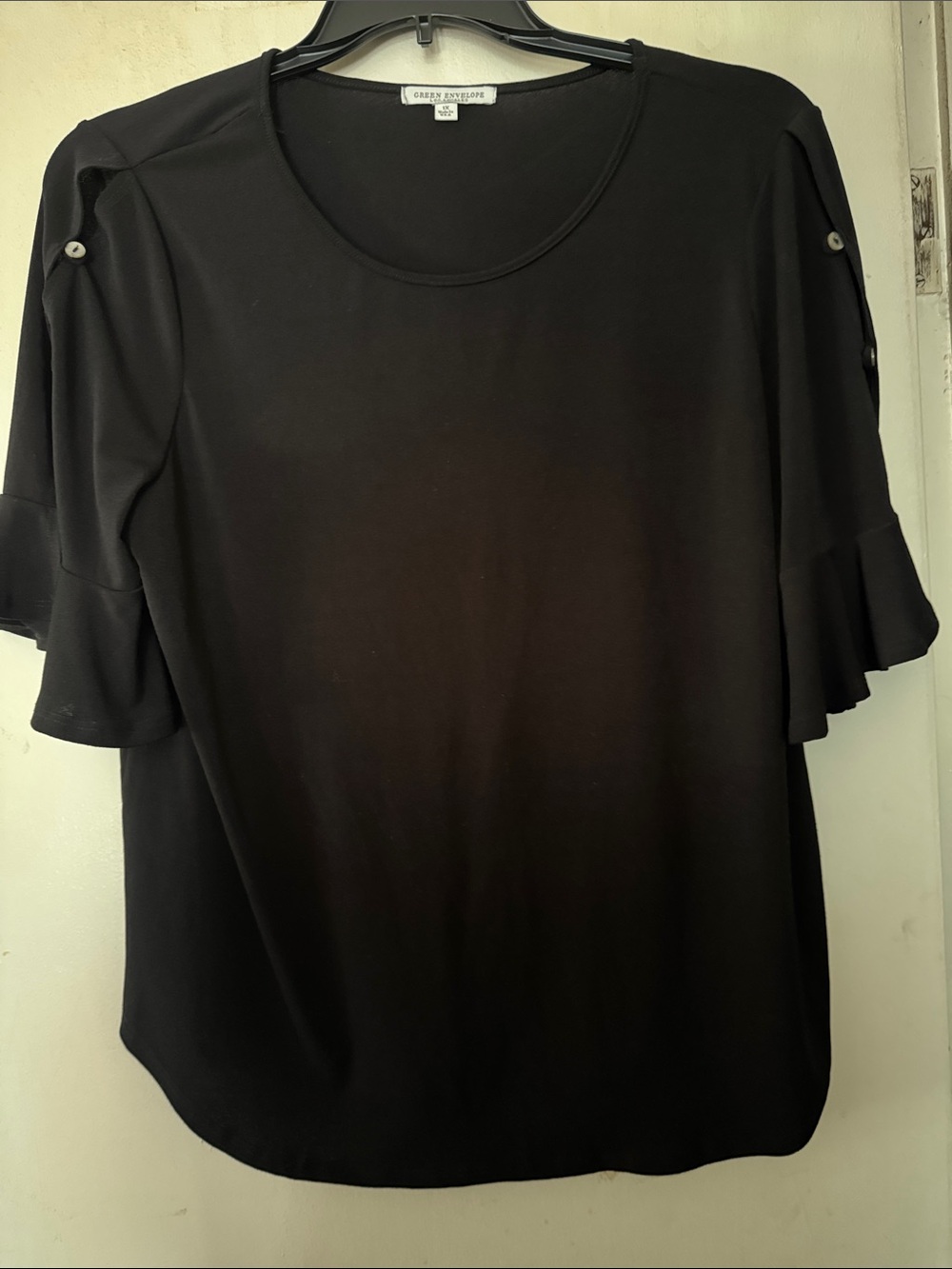 Karen Scott Black Ruffle-Sleeve Scoop Neck Top